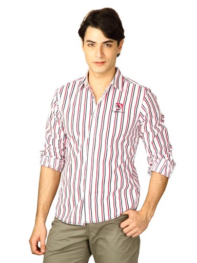 Spykar Men Ranger Black N Red Stripe White Shirts