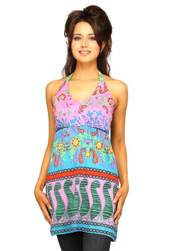 Jealous 21 Women Pink Flowery Halter Neck Top