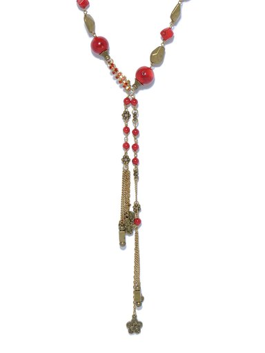 Ivory Tag Red & Gold Toned Eye Catcher Necklace