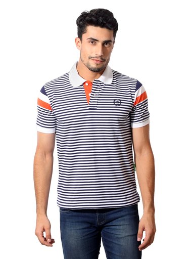 Classic Polo Men Striped Navy Blue & White T-Shirt