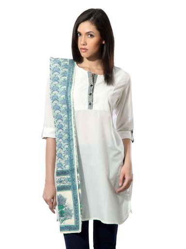 Fabindia Women Printed Blue Chanderi Stole
