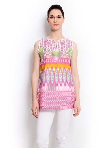 Global Desi Women Printed Pink Top