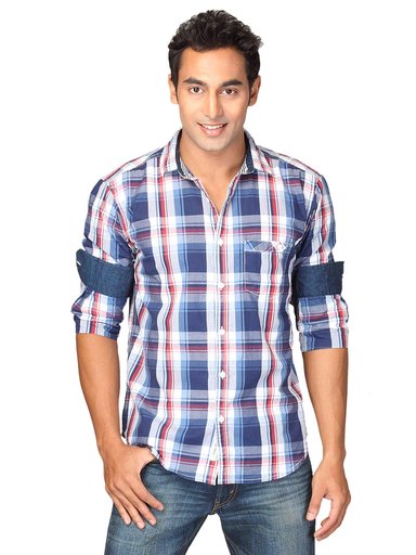Highlander Men Blue Checked Hadley Slim Fit Shirt