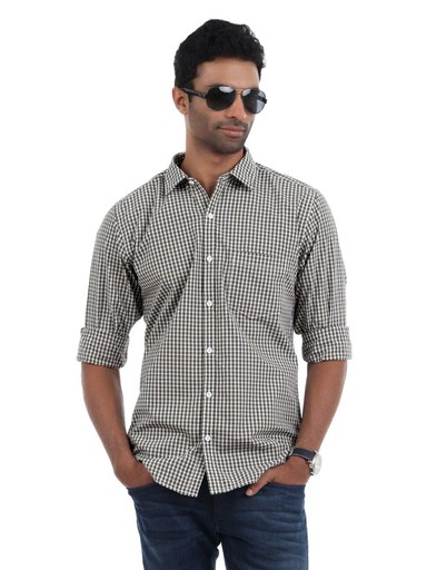 Peter England Men Brown Check Shirt