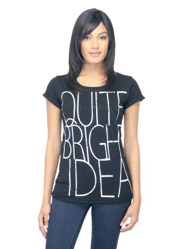 Flying Machine Women Printed Black T-shirt