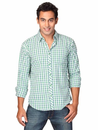 Highlander Men Green Checked Haldor Slim Fit Shirt
