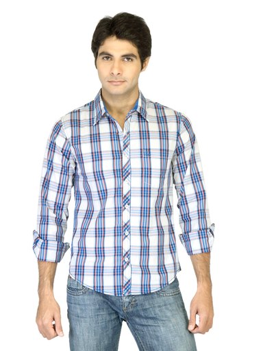United Colors Of Benetton Men Blue Check Shirt
