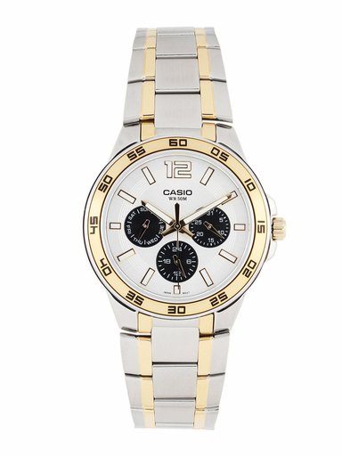 Casio Enticer Men Silver-Gold Analogue Multi-Dial Watch MTP-1300SG-7AVDF(A486)