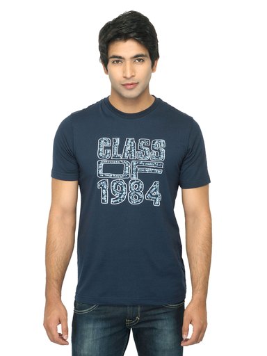 Mark Taylor Men Printed Navy Blue T-shirt