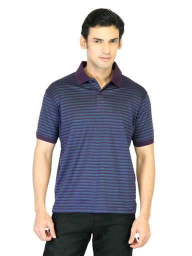 Proline Men Purple Striped Polo T-shirt