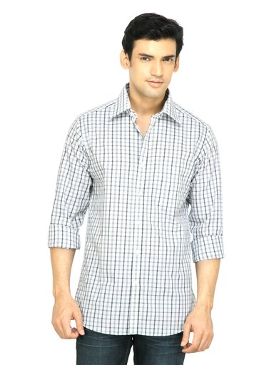 Wills Lifestyle Men Check White Shirt