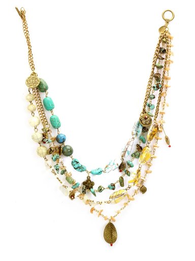 Ivory Tag Women Cluttered Aqua Cream and Green Necklace