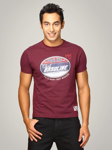 Proline Men Burgundy Printed T-shirt