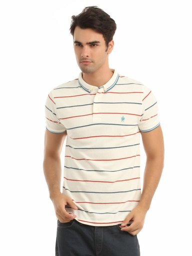 French Connection Men Cream Striped T-shirt
