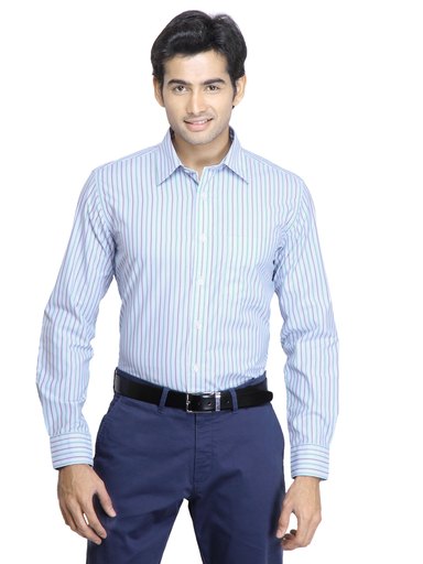 Mark Taylor Men Blue Striped Shirt