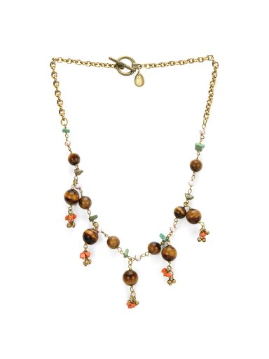 Ivory Tag Women Dangling Tiger Eye Brown Necklace