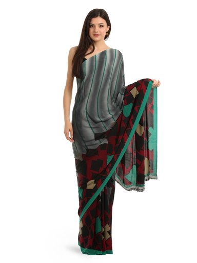 Prafful Grey Crepe Printed Saree