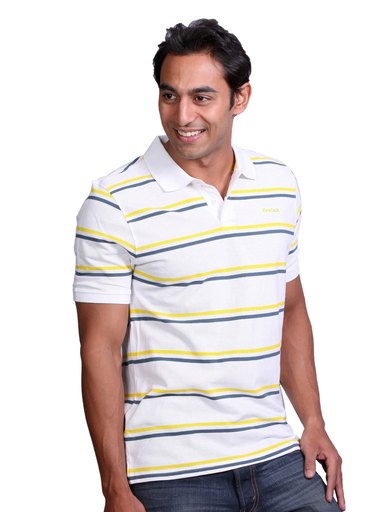 Reebok Men Stripe White Polo T-shirt