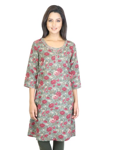 W Women Green Printed Kurta